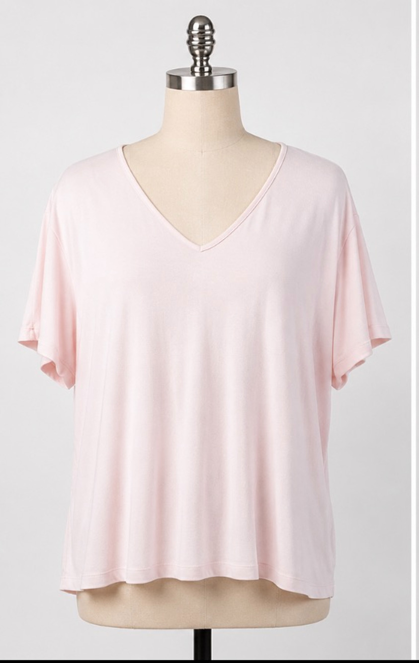 Tommy Bahama Women's XL Silk Cotton Relaxed Fit V-Neck T-Shirt Light Pink